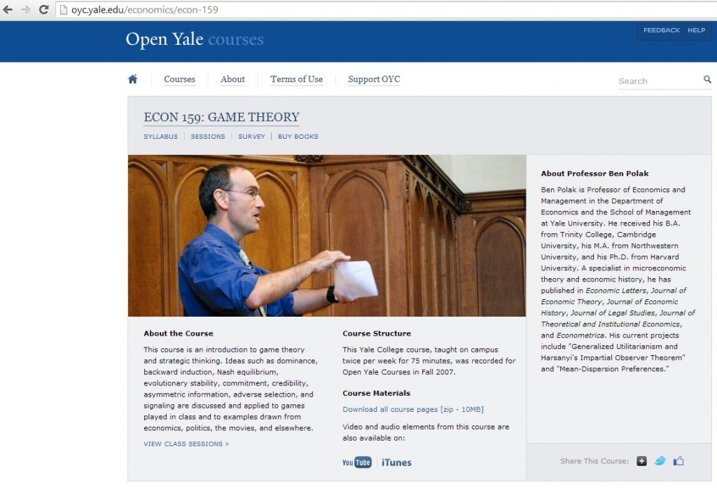 Yale Game Theory MOOC