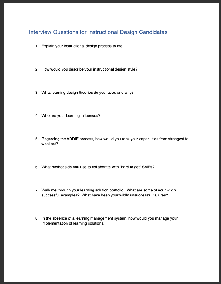 Interview Questions for Instructional Design Candidates
